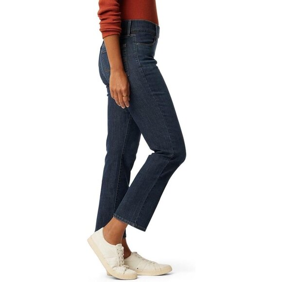 Women's Stretch Denim Straight Jeans Mid Rise Ankle Pull-On Tummy-Control - Picture 2 of 5